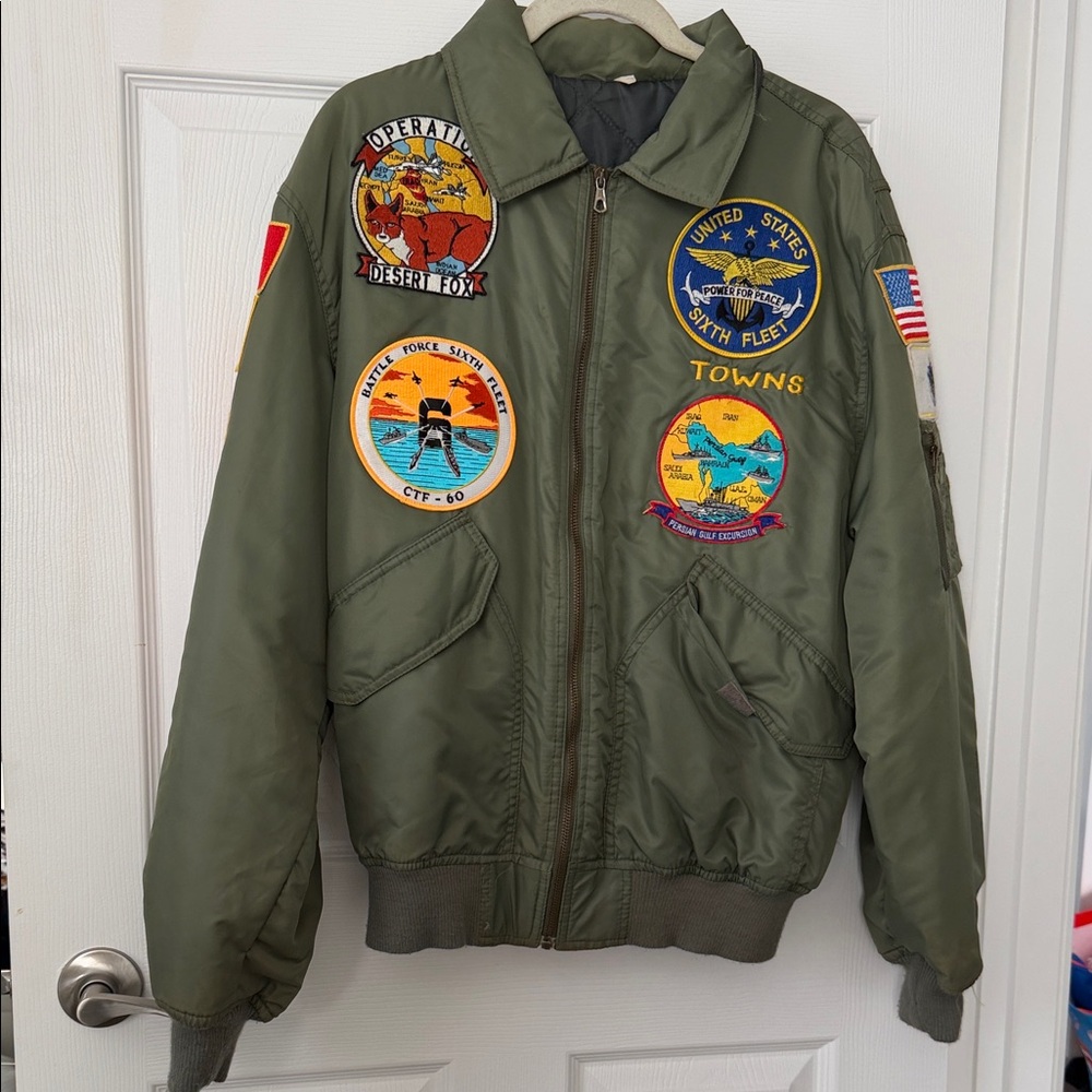 US Military Green Bomber Jacket with Patches